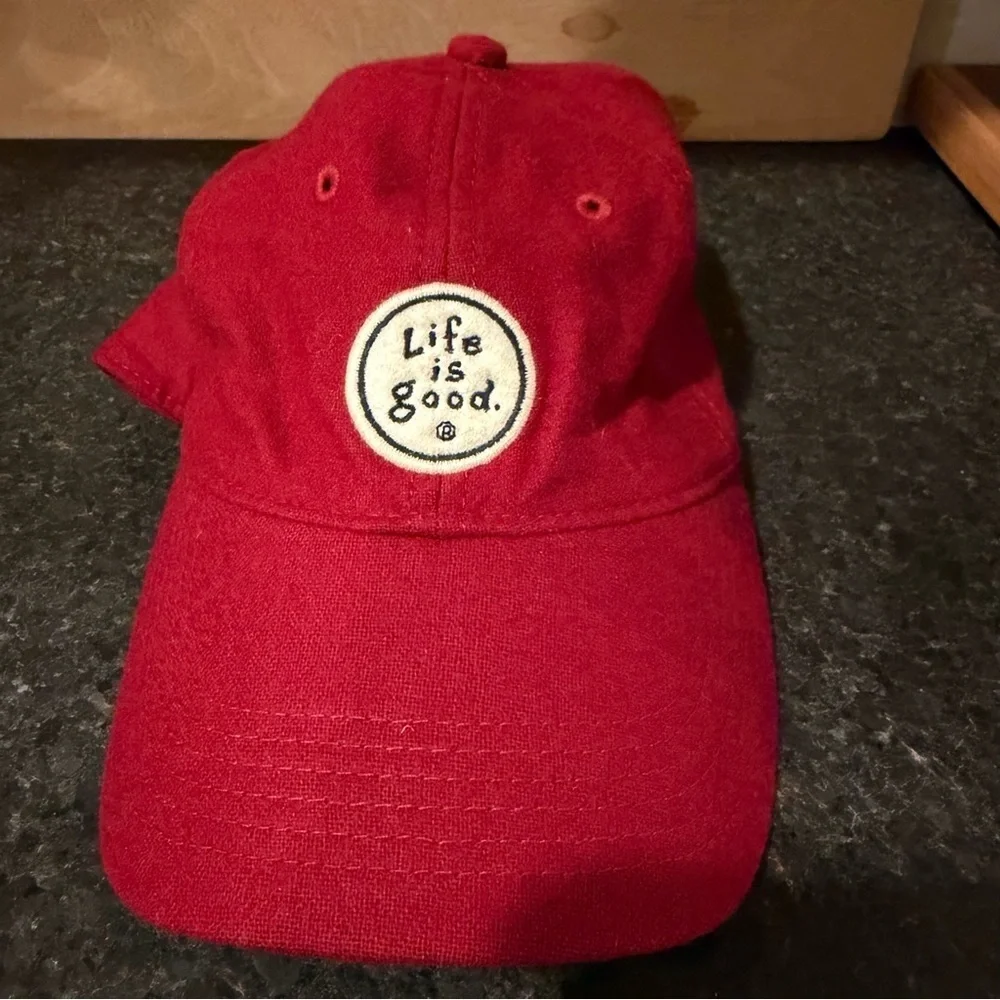 Vintage Wool Red Life is Good Logo Youth Baseball Hat EUC Large